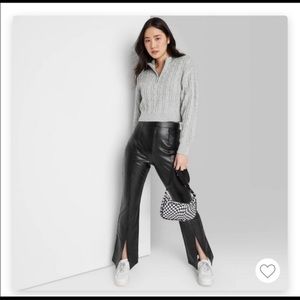 faux leather flare slit pants